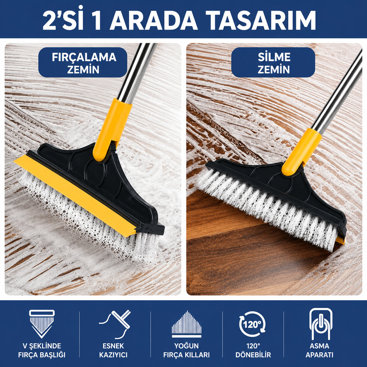 Profesyonel 2'si 1 Arada Temizlik Fırçası ve Çekçek
