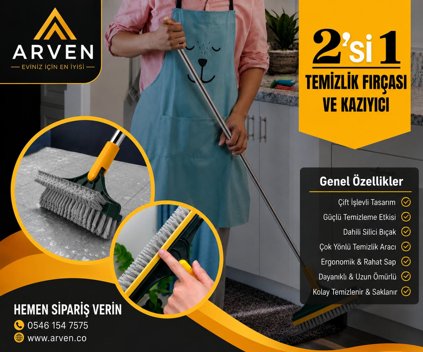 Profesyonel 2'si 1 Arada Temizlik Fırçası ve Çekçek